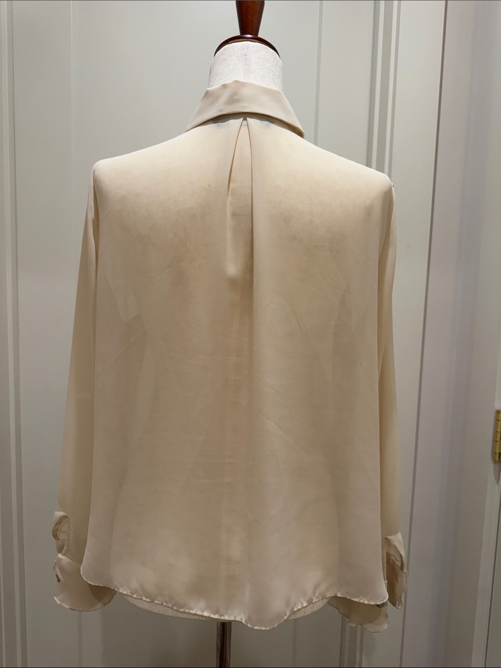 Zara Sheer Beige-Cream Ruffle-Front Blouse - Picture 4 of 5